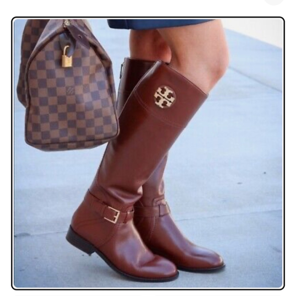 NWT TORY BURCH Adeline Riding Tall BOOTS 9 Leather Almond Brown